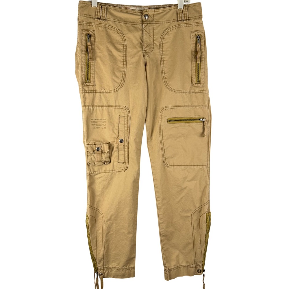 VTG Abercrombie & Fitch Womens Sz 6 Cargo Pants Tan Utility Grunge Pockets